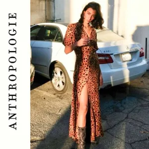 Anthropologie Leopard Maxi Shirt Dress With Belt