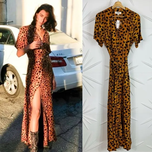 Anthropologie Leopard Maxi Shirt Dress With Belt