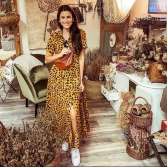 Anthropologie Leopard Maxi Shirt Dress With Belt