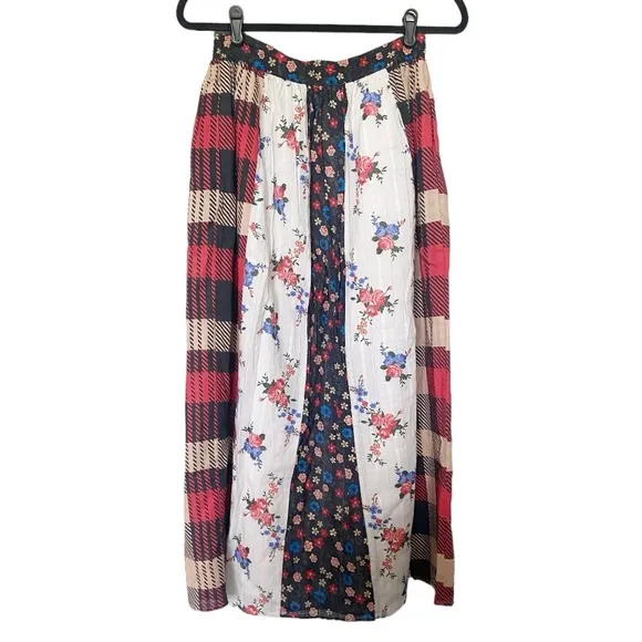 Anthropologie Let Me Be Contrast Americana Patchwork Maxi Skirt Red/Blue Sz XS