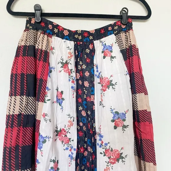 Anthropologie Let Me Be Contrast Americana Patchwork Maxi Skirt Red/Blue Sz XS