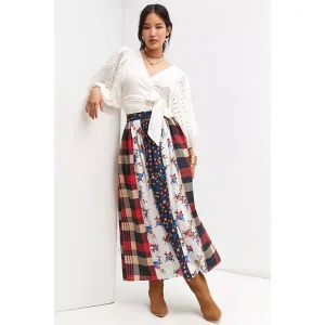 Anthropologie Let Me Be Contrast Americana Patchwork Maxi Skirt Red/Blue Sz XS