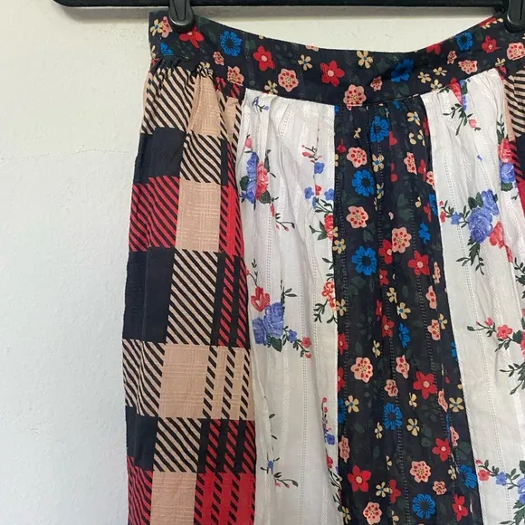 Anthropologie Let Me Be Contrast Americana Patchwork Maxi Skirt Red/Blue Sz XS