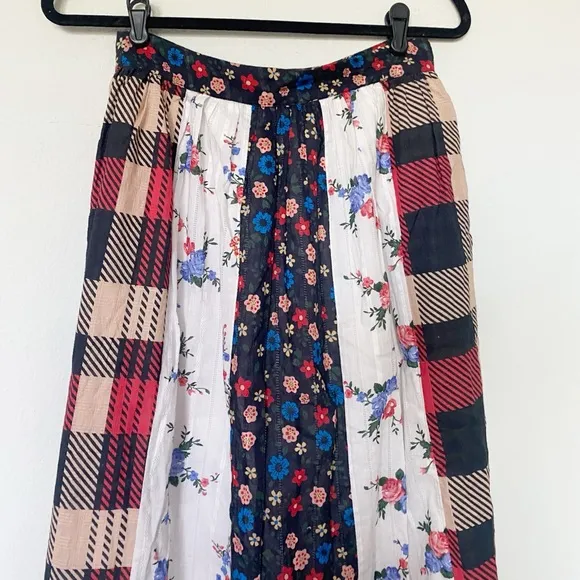 Anthropologie Let Me Be Contrast Americana Patchwork Maxi Skirt Red/Blue Sz XS