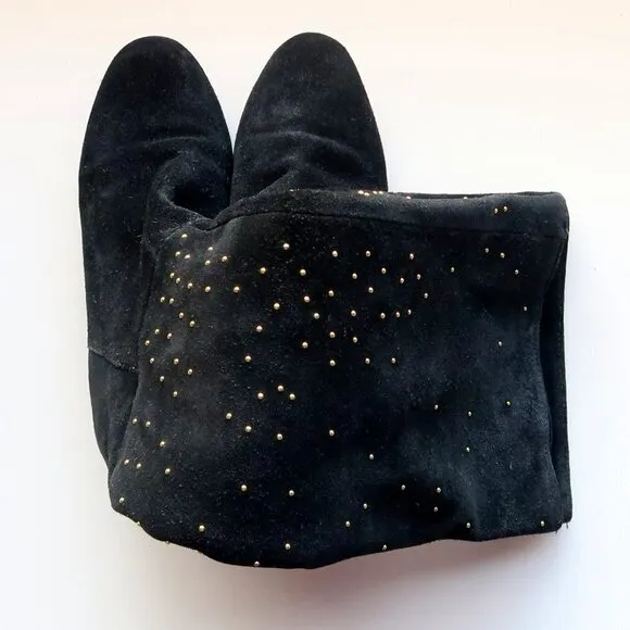 Anthropologie Matiko Black Suede Leather Gold Stud Wedge Heel Tall Boots Size 7