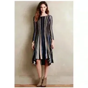 Anthropologie Moth Nora Wool Striped Sweater Dress | Blue Purple | SZ XS