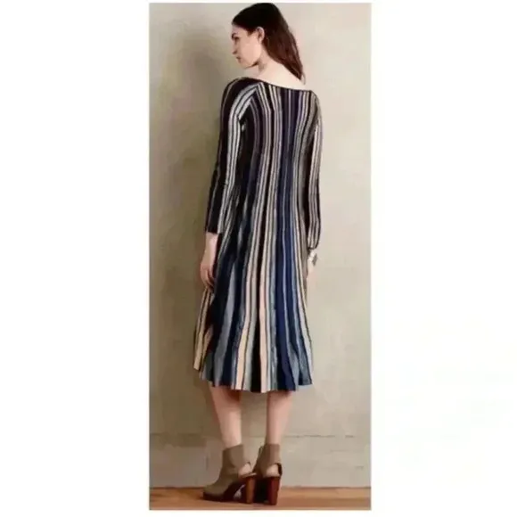 Anthropologie Moth Nora Wool Striped Sweater Dress | Blue Purple | SZ XS
