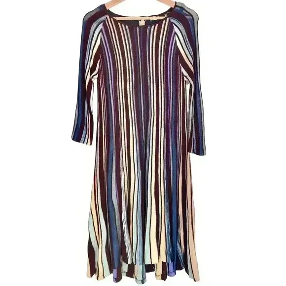 Anthropologie Moth Nora Wool Striped Sweater Dress | Blue Purple | SZ XS
