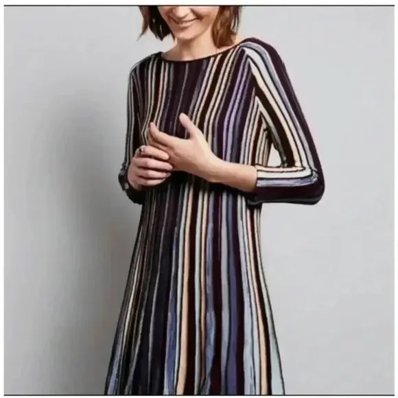 Anthropologie Moth Nora Wool Striped Sweater Dress | Blue Purple | SZ XS