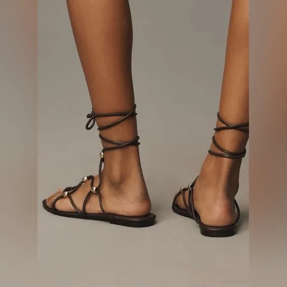 ANTHROPOLOGIE | NWT Leather Embellished Tie-Up Sandals in Brown