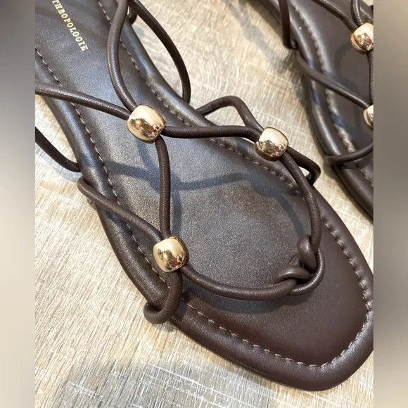 ANTHROPOLOGIE | NWT Leather Embellished Tie-Up Sandals in Brown