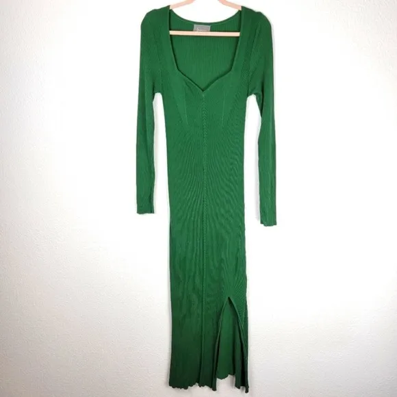 Anthropologie SEAMED KNIT MAXI DRESS Green NWT Small