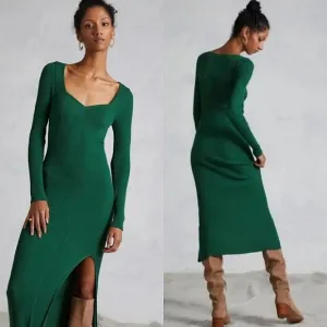 Anthropologie SEAMED KNIT MAXI DRESS Green NWT Small