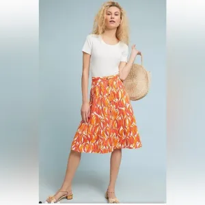 Anthropology Maeve Banana‎ Grove Midi skirt color orange and white size 6