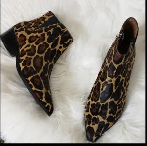 Antonio Melani Lavonnie Calf Hair Leather Leopard Booties Ankle Boots Summer NEW