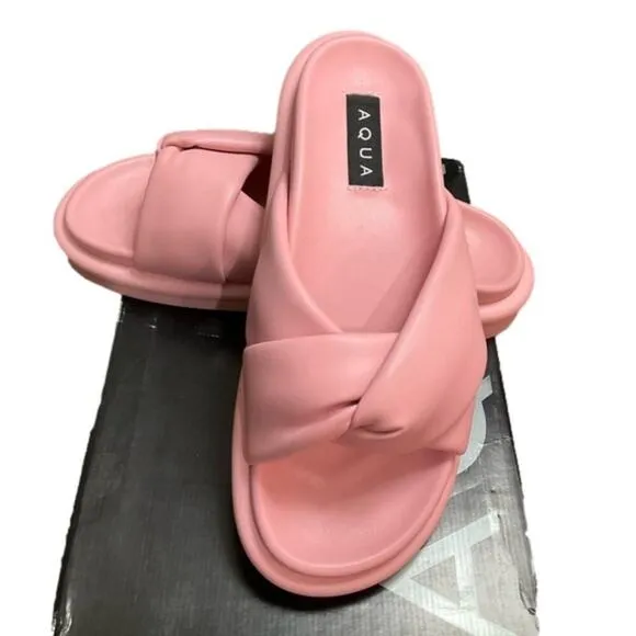 AQUA Ryle Women's Sandals Pink Slides Slip on Faux Leather Size 6.5 NIB