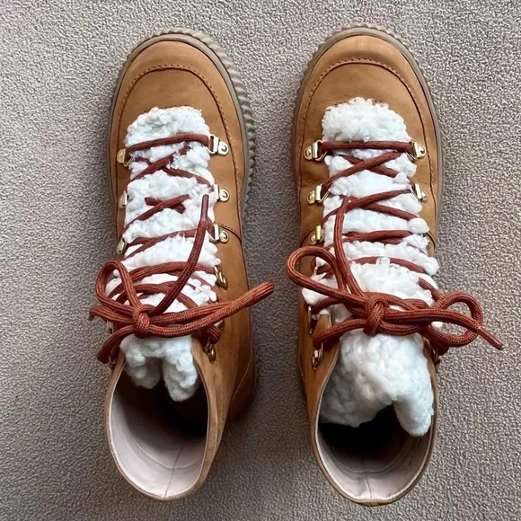 Aqua Shearling Winter Boots Women’s 5.5-Camel-Tan-Cream-Cozy-Autumn-Casual-NEW