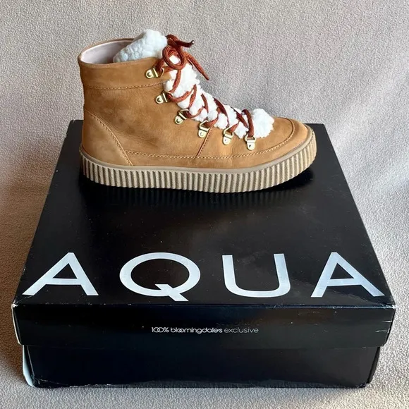Aqua Shearling Winter Boots Women’s 5.5-Camel-Tan-Cream-Cozy-Autumn-Casual-NEW