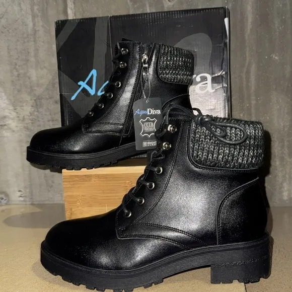 AquaDiva Britt Black Leather Lace-Up Boots  (BBT6)