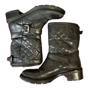 Aquatalia Black Leather Ankle Quilted Buckle Moto Grunge Mid-Calf Boots Sz 6.5