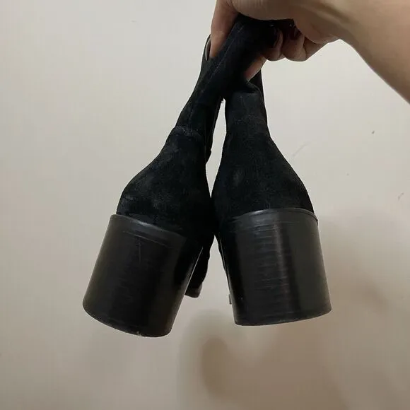 Aquatalia Black suede leather chunk heel ankle boots size US 9.5