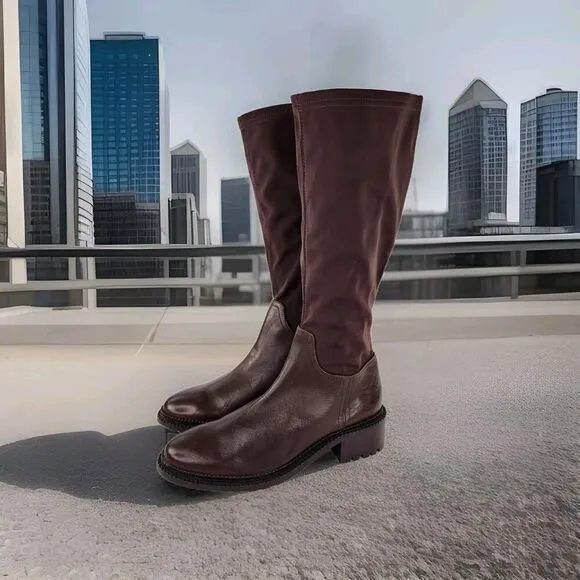 Aquatalia Oleen Brown Waterproof Tall Boot US 9.5 Chunky Knee-High Zip Boots