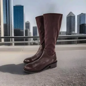 Aquatalia Oleen Brown Waterproof Tall Boot US 9.5 Chunky Knee-High Zip Boots