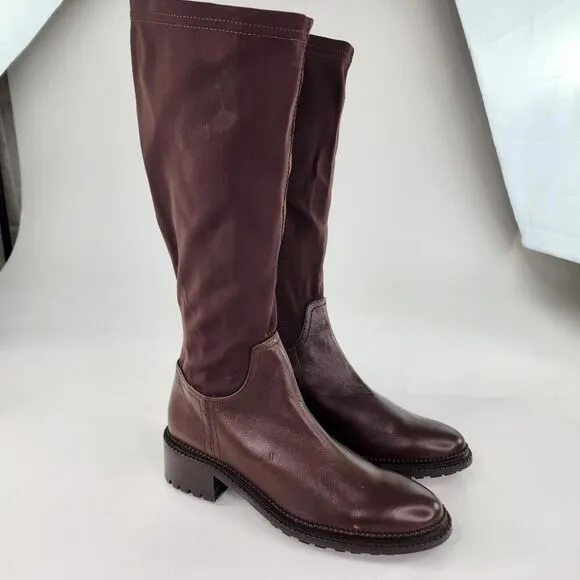 Aquatalia Oleen Brown Waterproof Tall Boot US 9.5 Chunky Knee-High Zip Boots