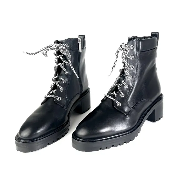 Aquatalia Sabine Black Leather Lace Up Boot Size 10