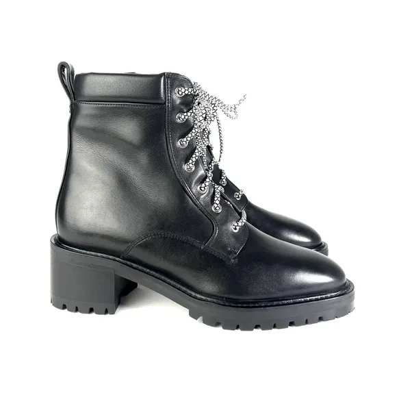Aquatalia Sabine Black Leather Lace Up Boot Size 10