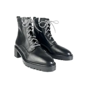 Aquatalia Sabine Black Leather Lace Up Boot Size 10