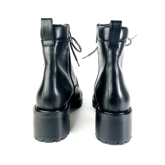 Aquatalia Sabine Black Leather Lace Up Boot Size 10