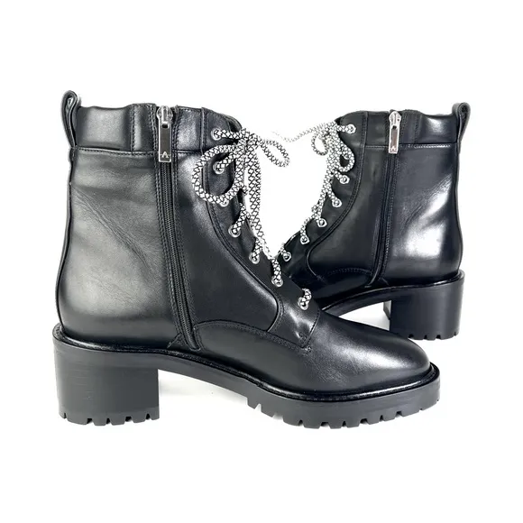 Aquatalia Sabine Black Leather Lace Up Boot Size 10