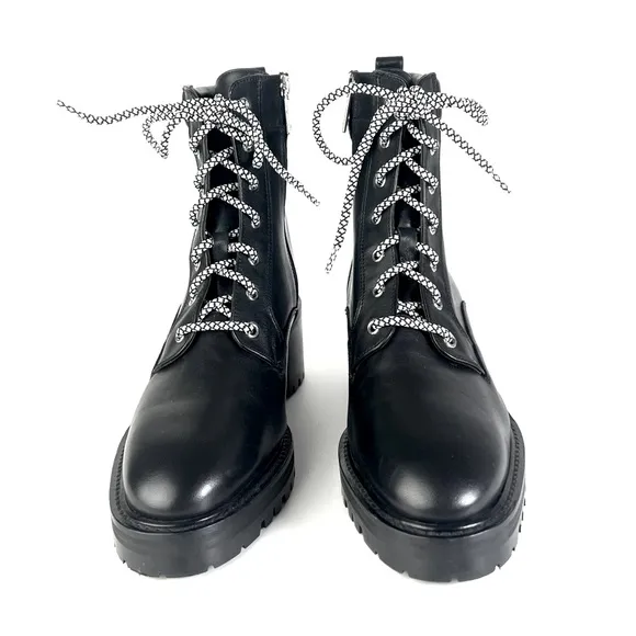 Aquatalia Sabine Black Leather Lace Up Boot Size 10