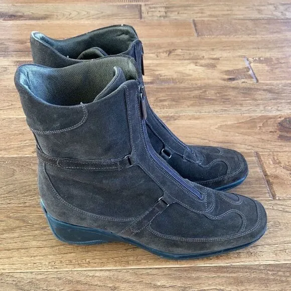 AQUATALIA Suede Brown Zip Up Heeled Boots Size 8