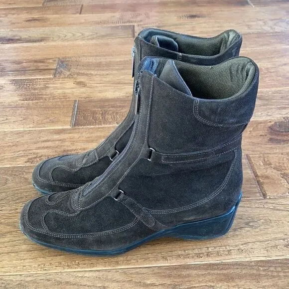 AQUATALIA Suede Brown Zip Up Heeled Boots Size 8