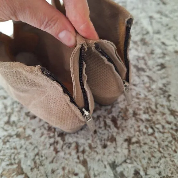 Aquatalia Tan France Perforated Suede heeled ankle boots size 8.5