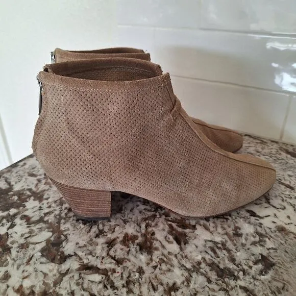 Aquatalia Tan France Perforated Suede heeled ankle boots size 8.5