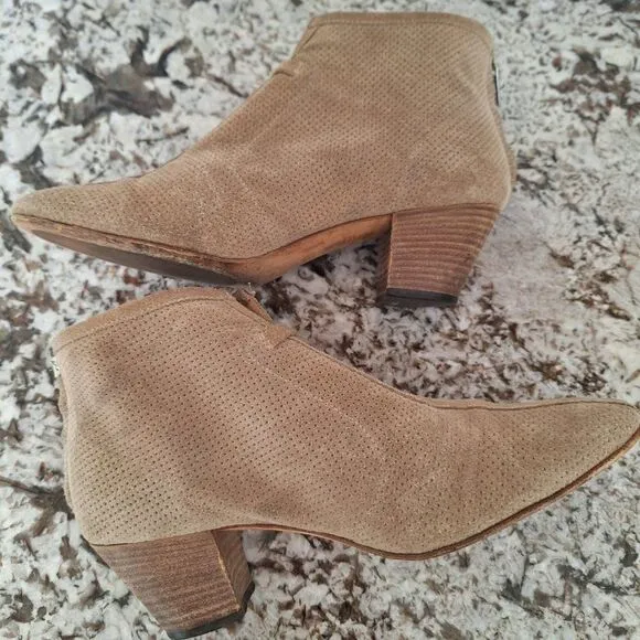 Aquatalia Tan France Perforated Suede heeled ankle boots size 8.5
