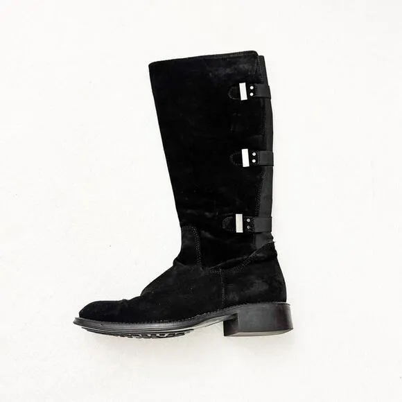 Aquatalia Unicorn Black Suede Leather Knee High Riding Boots Size 36