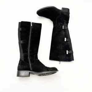 Aquatalia Unicorn Black Suede Leather Knee High Riding Boots Size 36