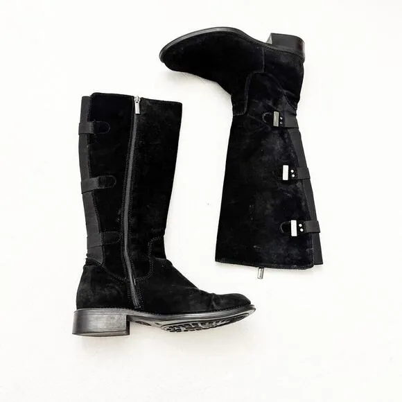 Aquatalia Unicorn Black Suede Leather Knee High Riding Boots Size 36