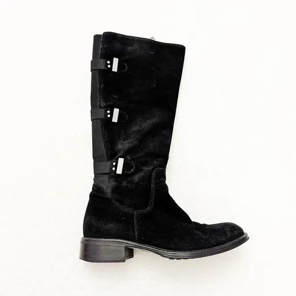 Aquatalia Unicorn Black Suede Leather Knee High Riding Boots Size 36