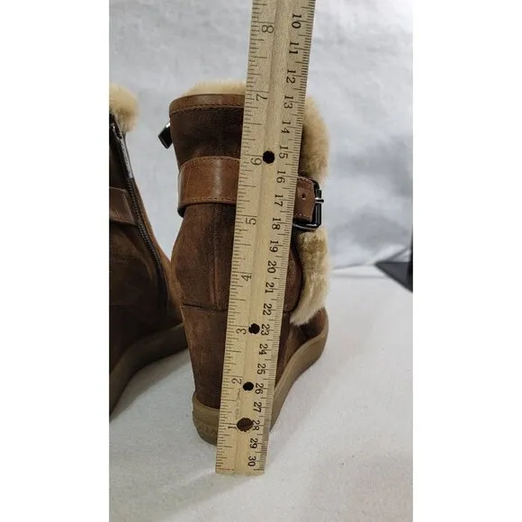 Aquatalia Womens Chestnut Cameron Faux Fur Trim Ankle Boots Side Zip Size 8.5