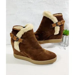 Aquatalia Womens Chestnut Cameron Faux Fur Trim Ankle Boots Side Zip Size 8.5