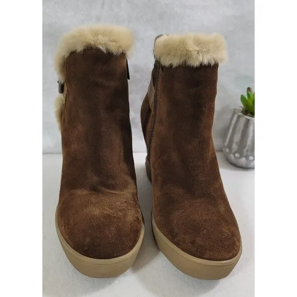 Aquatalia Womens Chestnut Cameron Faux Fur Trim Ankle Boots Side Zip Size 8.5