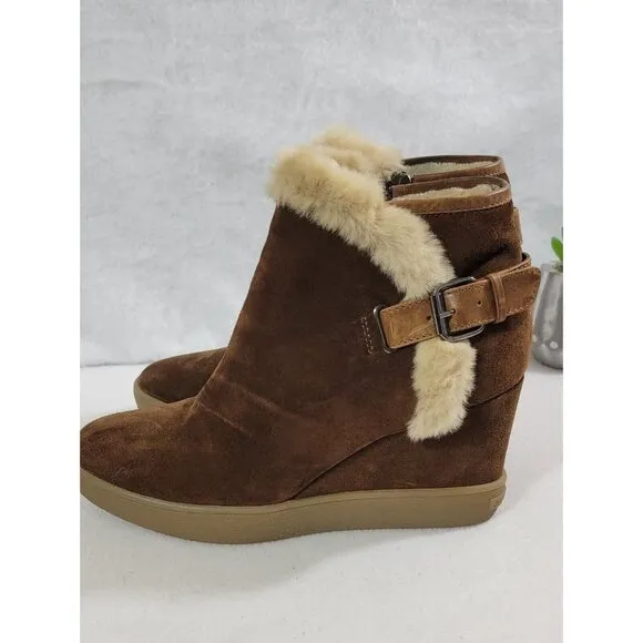 Aquatalia Womens Chestnut Cameron Faux Fur Trim Ankle Boots Side Zip Size 8.5