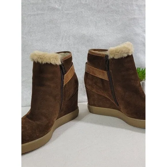 Aquatalia Womens Chestnut Cameron Faux Fur Trim Ankle Boots Side Zip Size 8.5