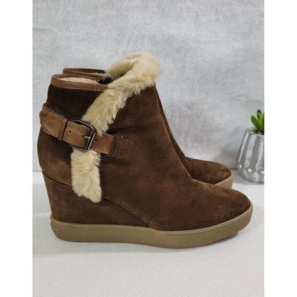 Aquatalia Womens Chestnut Cameron Faux Fur Trim Ankle Boots Side Zip Size 8.5