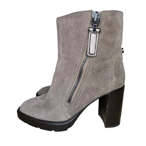 Aquatalia women's taupe suede metallic ankle heeled boots Italy 5.5